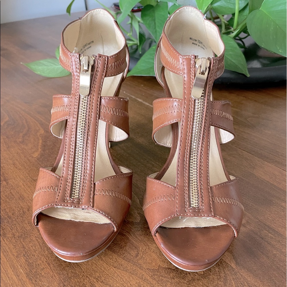 Gladiator Brown Heels with Zipper Detail Size 10